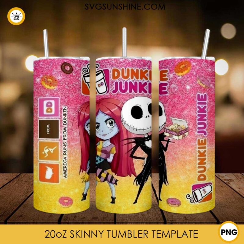 Jack And Sally Dunkie Junkie 20oz Skinny Tumbler Template PNG