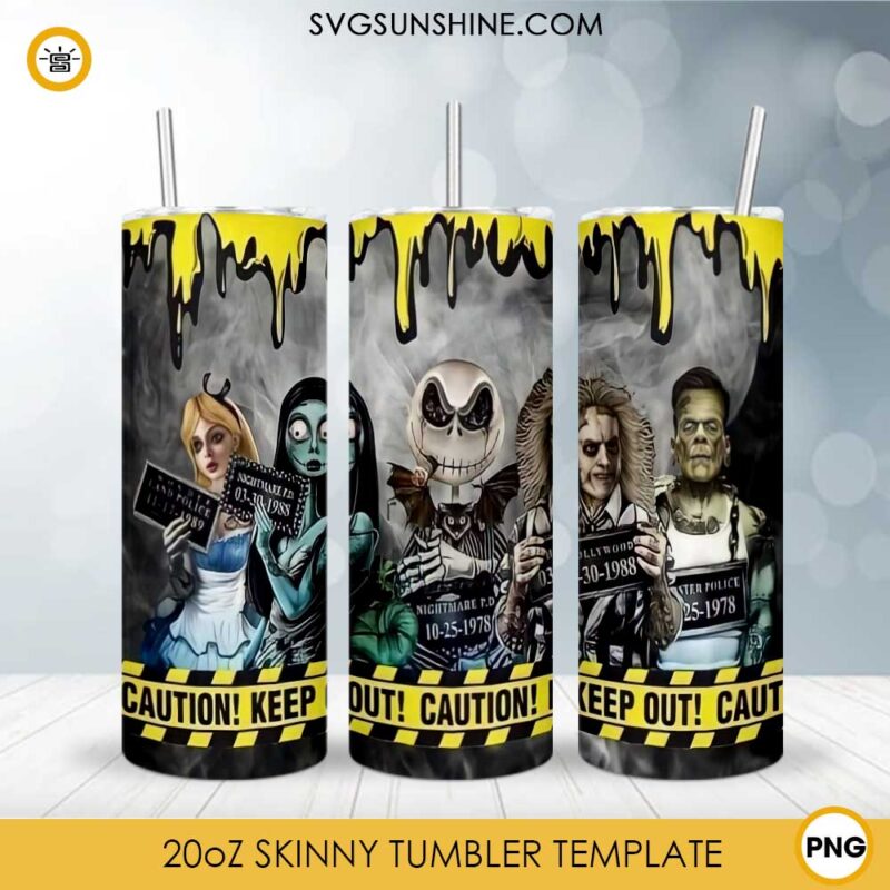 Jack Skellington And Beetlejuice 20oz Skinny Tumbler Template PNG, Tim Burton Tumbler Design PNG File Digital Download