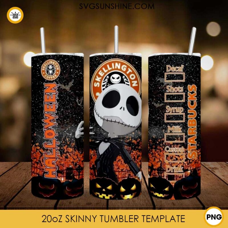 Jack Skellington Starbucks 20oz Skinny Tumbler Template PNG