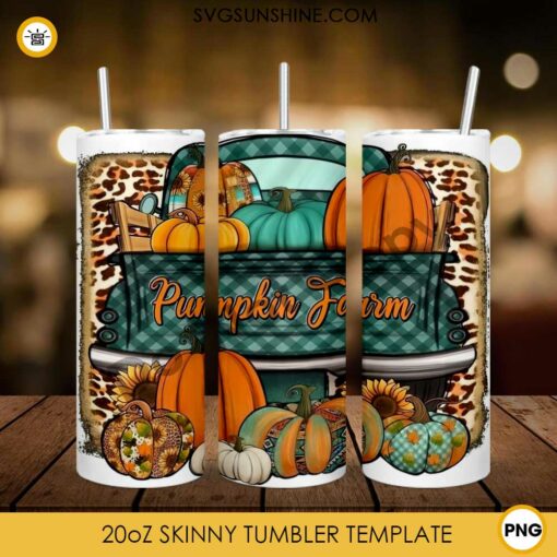 Pumpkin Farm 20oz Skinny Tumbler Template PNG, Pumpkin Halloween Skinny Tumbler Design PNG File Digital Download