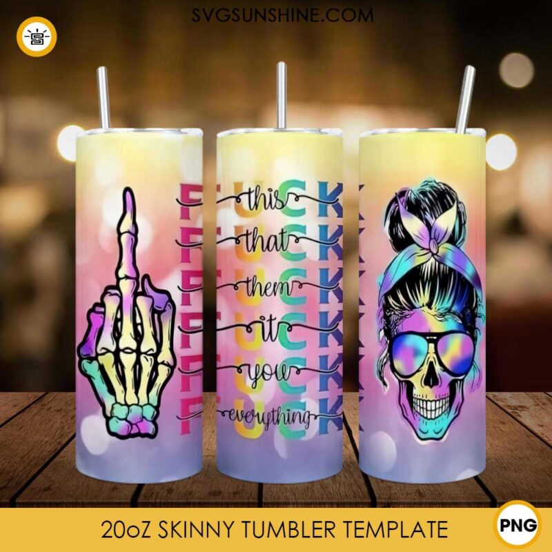 Skull With Messy Bun 20oz Skinny Tumbler Template PNG