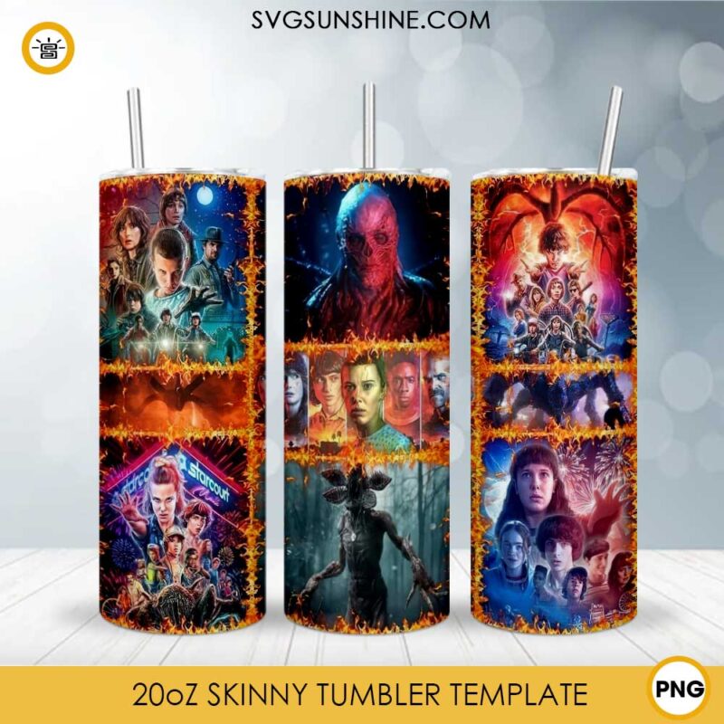 Stranger Things 4 20oz Skinny Tumbler Template PNG, Stranger Things Poster Skinny Tumbler Design PNG File Digital Download