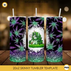 Weedicorn 20oz Skinny Tumbler Template PNG, Unicorn Cannabis Skinny Tumbler Design PNG File Digital Download