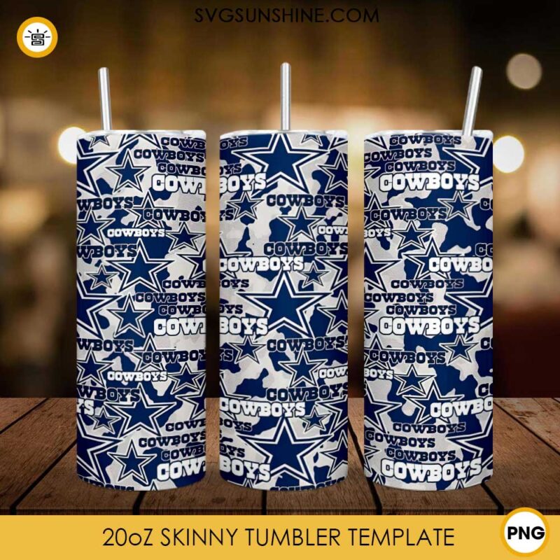 Dallas Cowboy Camo 20oz Skinny Tumbler Template PNG