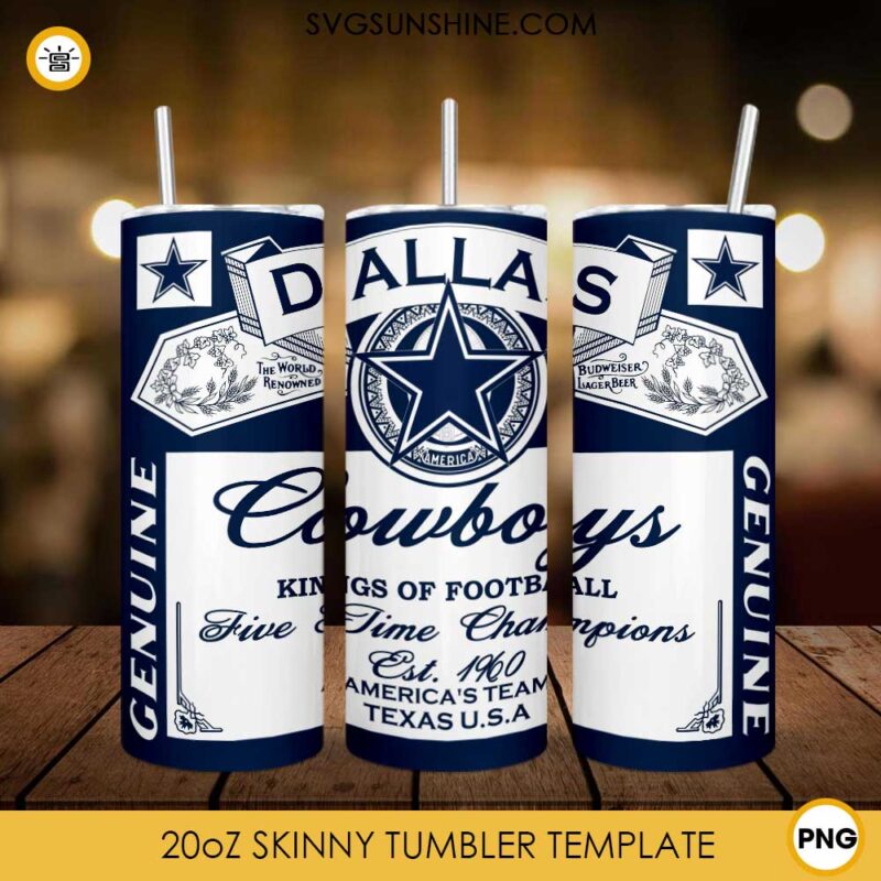 Dallas Cowboys 20oz Skinny Tumbler Template PNG, Dallas Cowboys Genuine ...