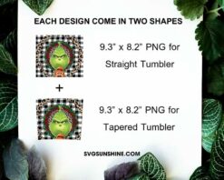 Grinch Leopard Buffalo Plaid 20oz Skinny Tumbler Template PNG, Grinch Christmas Tumbler Design PNG File Digital Download