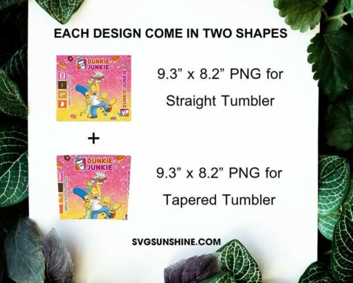 Simpson Dunkie Junkie 20oz Skinny Tumbler Template PNG, Simpson Skinny Tumbler Design PNG File Digital Download