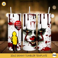 Pennywise 20oz Skinny Tumbler Template PNG, IT Skinny Tumbler Design PNG File Digital Download