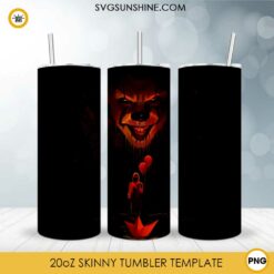 Pennywise The Clown 20oz Skinny Tumbler Template PNG, Pennywise Skinny Tumbler Design PNG File Digital Download