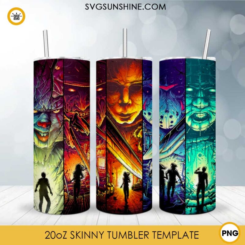 Pinhead, Freddy Krueger, Jason Voorhees, Pennywise, Michael MAyers 20oz Skinny Tumbler Template PNG, Halloween Movies Tumbler Design PNG File Digital Download 20oz Skinny Tumbler Template PNG, Bad Bunn