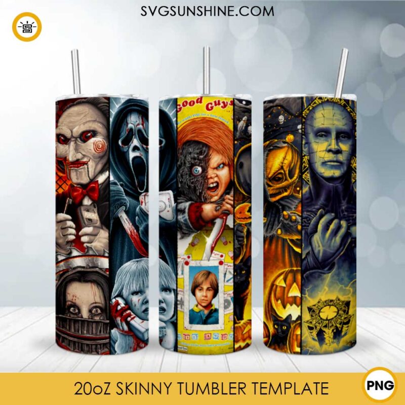 Pinhead, Scream, Chucky 20oz Skinny Tumbler Template PNG, Trick 'r Treat, Scream Skinny Tumbler Design PNG File Digital Download