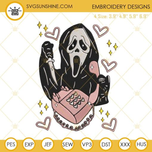 No You Hang Up First Embroidery Designs Scream Ghostface Calling Machine Embroidery Design File 