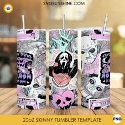 Scream Ghostface Calling Pink DesignTumbler Template PNG, Horror Halloween Skinny Tumbler Design PNG