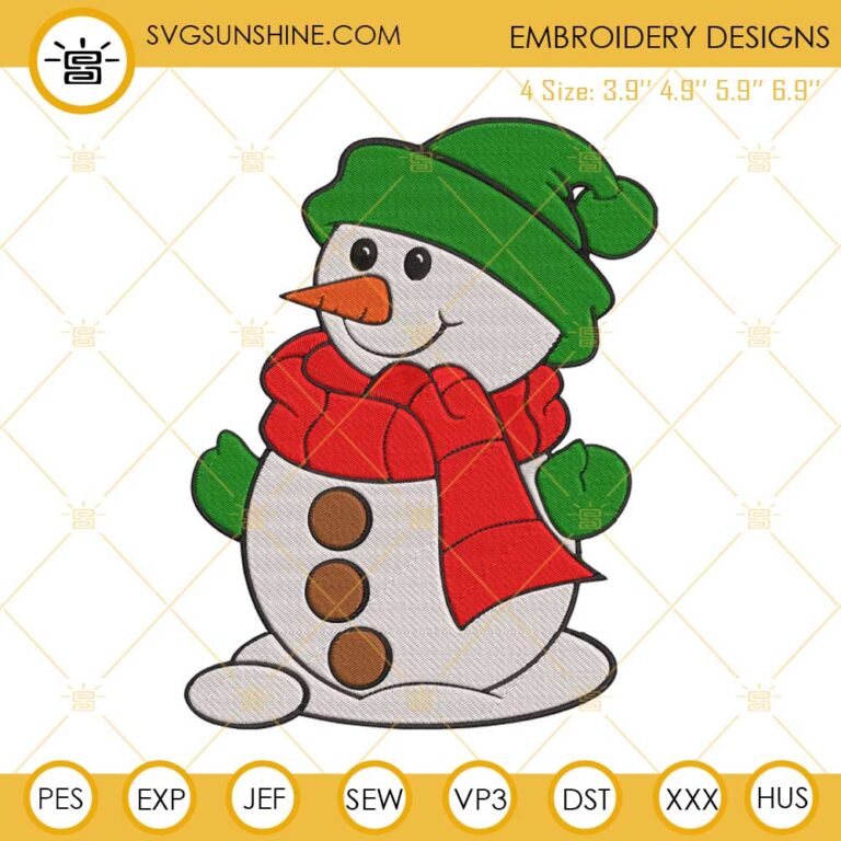 Snowman Embroidery Design File, Snowman Christmas Machine Embroidery