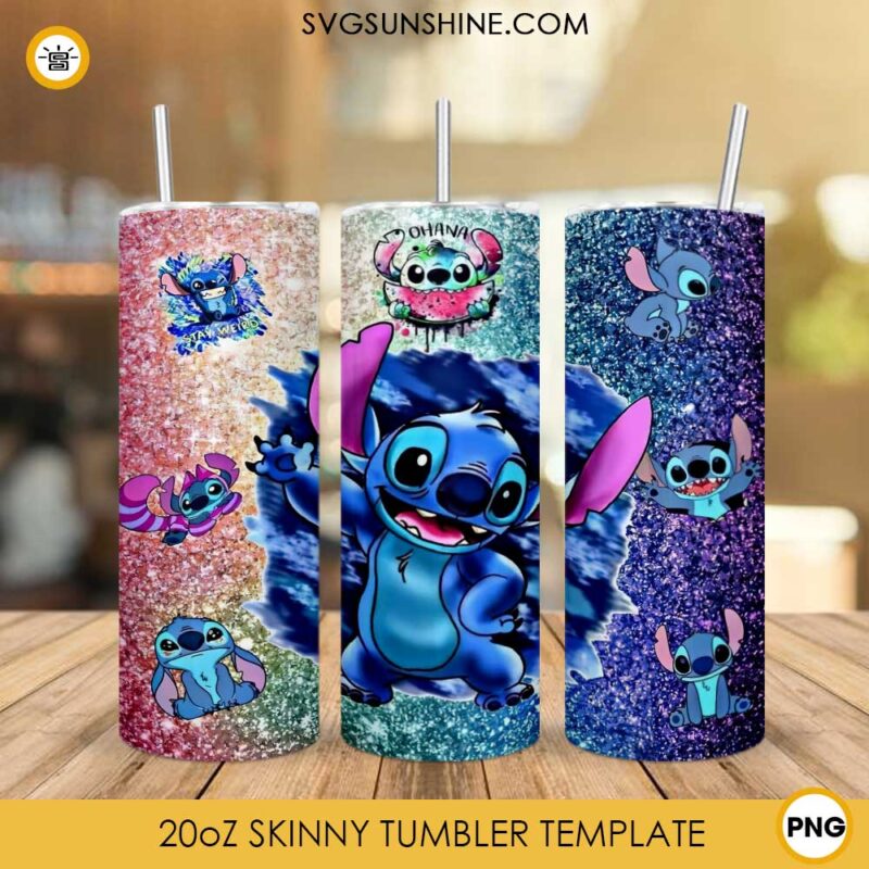 Stitch 20oz Skinny Tumbler Template PNG, Lilo & Stitch Skinny Tumbler Design PNG File Digital Download