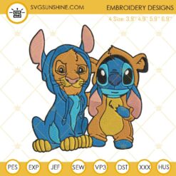 Stitch And Lion King Embroidery Designs, Simba Lion King Embroidery Designs, Stitch Machine Embroidery Design