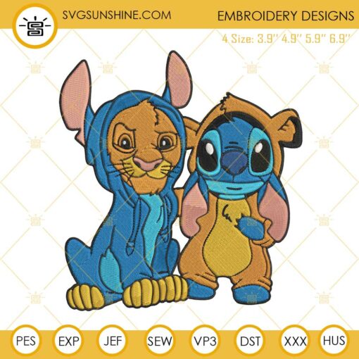 Stitch And Lion King Embroidery Designs, Simba Lion King Embroidery Designs, Stitch Machine Embroidery Design