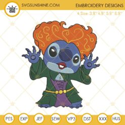 Stitch As Winifred Sanderson Embroidery Designs, Stitch Hocus Pocus Embroidery Design File