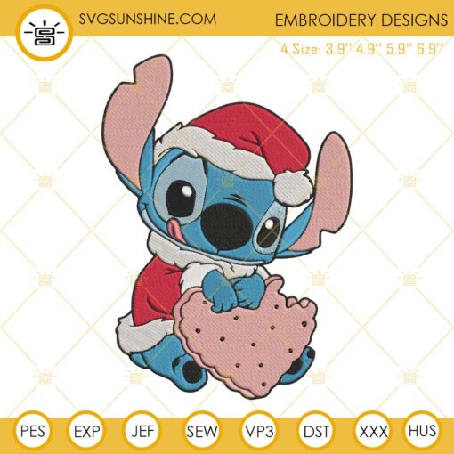 Stitch Christmas Embroidery Design File, Stitch Santa Hat Embroidery Designs