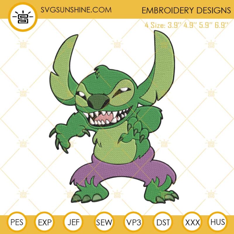 Stitch Hulk Embroidery Designs, Stitch Superhero Machine Embroidery Design File