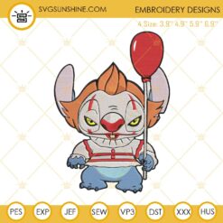 Stitch Pennywise Embroidery Designs, Stitch Halloween Machine Embroidery Design File