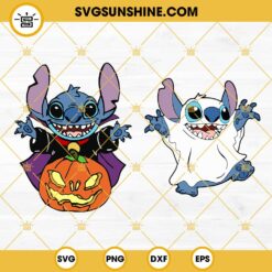 Stitch Vampire Pumpkin And Stitch Ghost SVG, Stitch Happy Halloween SVG PNG Bundle 2 Designs