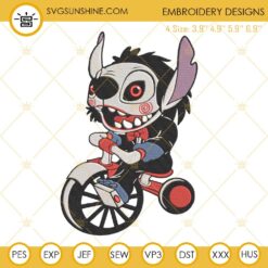 Stitch Jig Saw Horror Movie Embroidery Designs, Stitch Bicycle Clown Halloween Machine Embroidery Design File