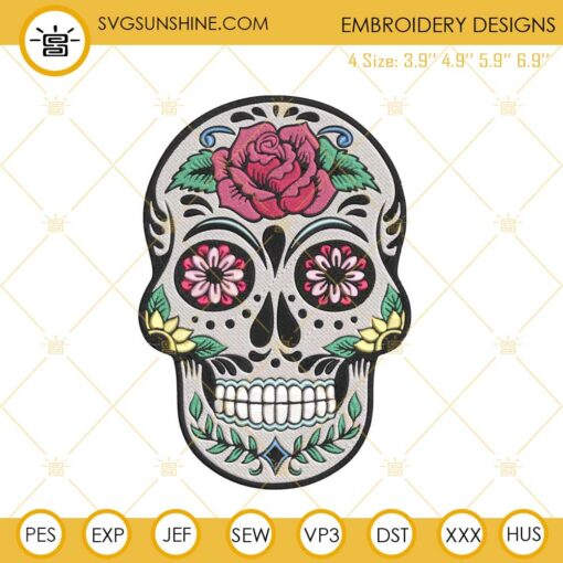 Sugar Skull Embroidery Designs, Day Of The Dead Skull Embroidery Design File