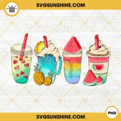 Summer Time Coffee PNG, Watermelon Pineapple Iced Latte Rainbow Cute Fun Digital Instant Download