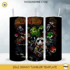 Super Horror Kart 20oz Skinny Tumbler Template PNG, Freddy Krueger, Jason Voorhees, Cthulhu Skinny Tumbler Design PNG File Digital Download