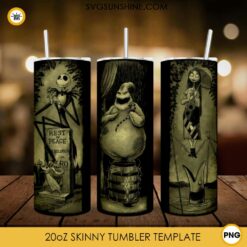 The Nightmare Before Christmas 20oz Skinny Tumbler Template PNG, Jack Skellington And Sally Skinny Tumbler Design PNG File Digital Download