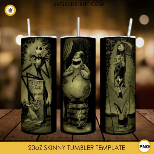 The Nightmare Before Christmas 20oz Skinny Tumbler Template PNG, Jack Skellington And Sally Skinny Tumbler Design PNG File Digital Download