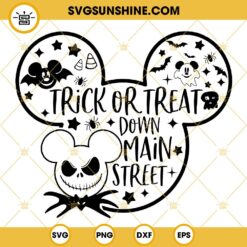 Trick Or Treat Down Main Street SVG, Jack Skellington Mickey Head SVG, Disney Halloween SVG