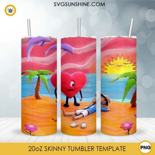 Un Verano Sin Ti Bad Bunny Tumbler Template Design PNG File, Bad Bunny Heart Tumbler Design PNG Digital Download