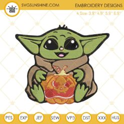 Baby Yoda Halloween Pumpkin Embroidery Design, Baby Yoda Machine Embroidery Designs