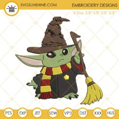 Baby Yoda Wizard Embroidery Pattern, Baby Yoda Harry Potter Embroidery Design File