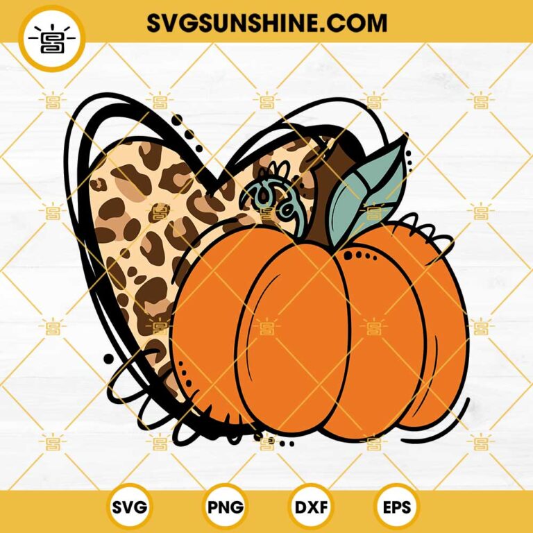 Cheetah Print Heart With Pumpkin SVG, Thanksgiving SVG, Fall Pumpkin