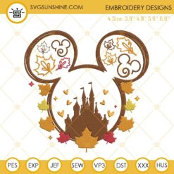 Disney Hello Fall Embroidery Designs, Mouse Head Autumn Machine Embroidery Design File