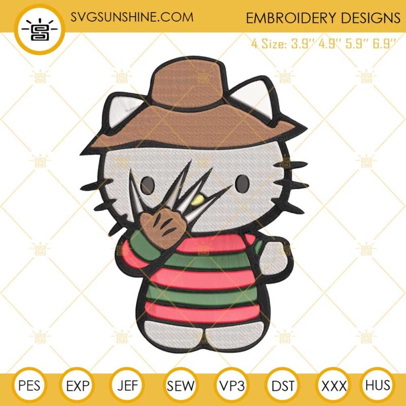 Freddy Krueger Hello Kitty Embroidery Designs, Hello Kitty Horror Embroidery Design File
