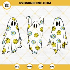Ghosts Flower Smiley Face SVG, Ghosts Halloween SVG Bundle