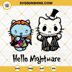 Hello Nightmare SVG, Jack And Sally Hello Kitty Halloween SVG, Jack Skellington SVG, Sally SVG