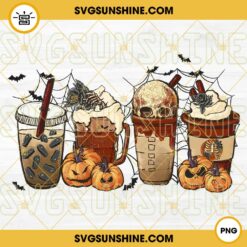 Horror Coffee PNG, Goth Girl Coffee PNG, Pumpkin Spice Latte Iced Autumn PNG, Skull Halloween Coffee Latte PNG