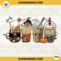 Horror Movie Characters Iced Coffee PNG, Horror Fall Coffee PNG, Halloween Coffee Latte PNG