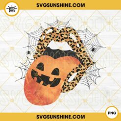 Pumpkin Cheetah Lips PNG, Funny Halloween Lips PNG, Leopard Pumpkin Lips and Tongue PNG Digital Download Design