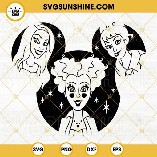 Mickey Head Hocus Pocus SVG, Halloween witches SVG DXF PNG EPS Clipart Cut File Outline Silhouette