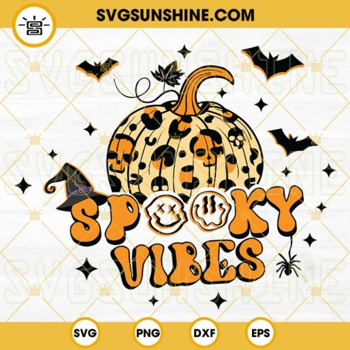 Spooky Vibes Leopard Pumpkin Halloween SVG PNG DXF EPS Cut Files For Cricut Silhouette