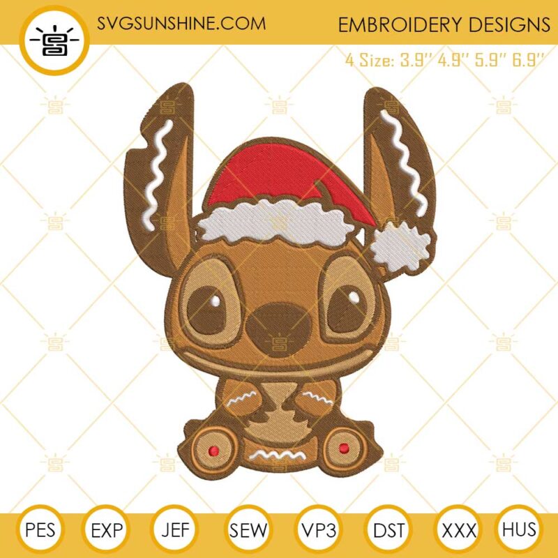 Stitch Gingerbread Cookie Embroidery Designs, Gingerbread Stitch Christmas Embroidery Design File