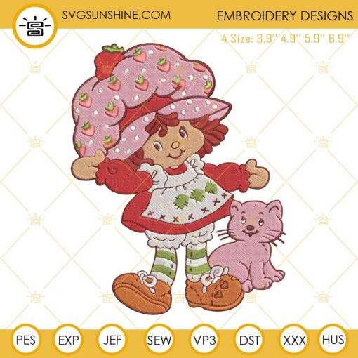 Strawberry Shortcake And Custard Cat Machine Embroidery Design File