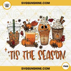 Tis The Season Fall Pumpkin Halloween Drink Iced Coffee Tea Latte PNG Designs Vector Clipart