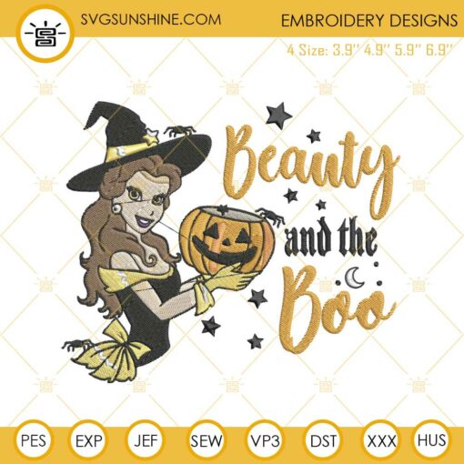 Beauty And The Boo Embroidery Designs, Disney Princess Belle Halloween Embroidery Design File
